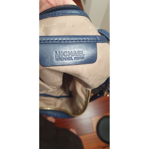 MICHAEL KORS BLUE LEATHER GOLD CHAIN DEVON LARGE SHOULDER TOTE BAG PURSE - Picture 12 of 16